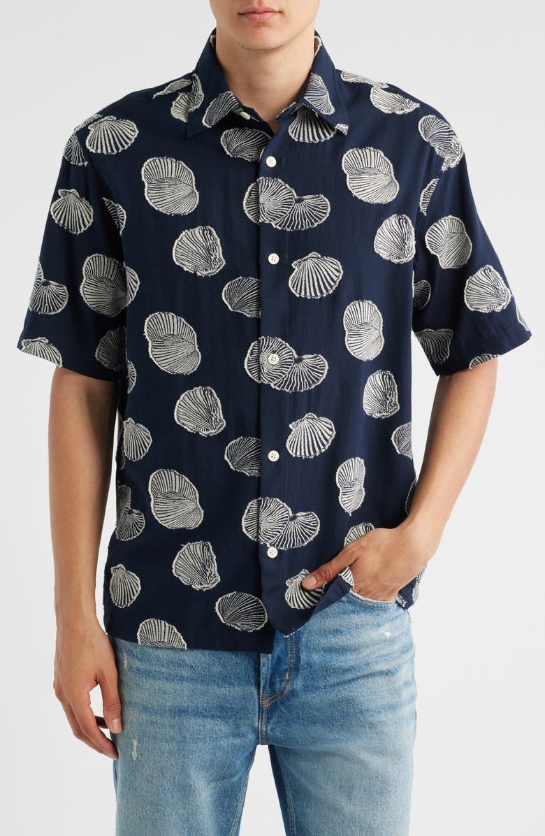 NN07 Freddy 5715 Short Sleeve Button-Up Shirt, Main, color, Navy Blue