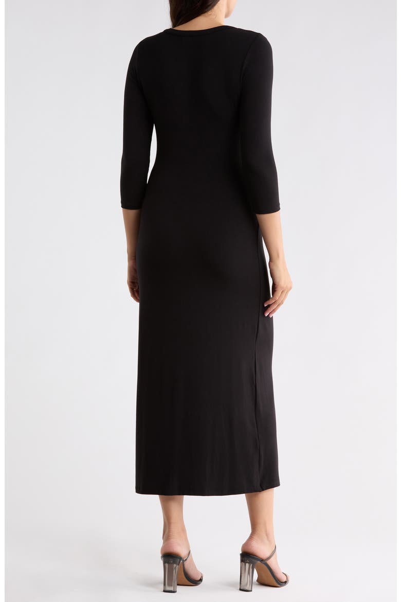 Side Knot Three-Quarter Sleeve Midi Dress, Alternate, color, BLACK