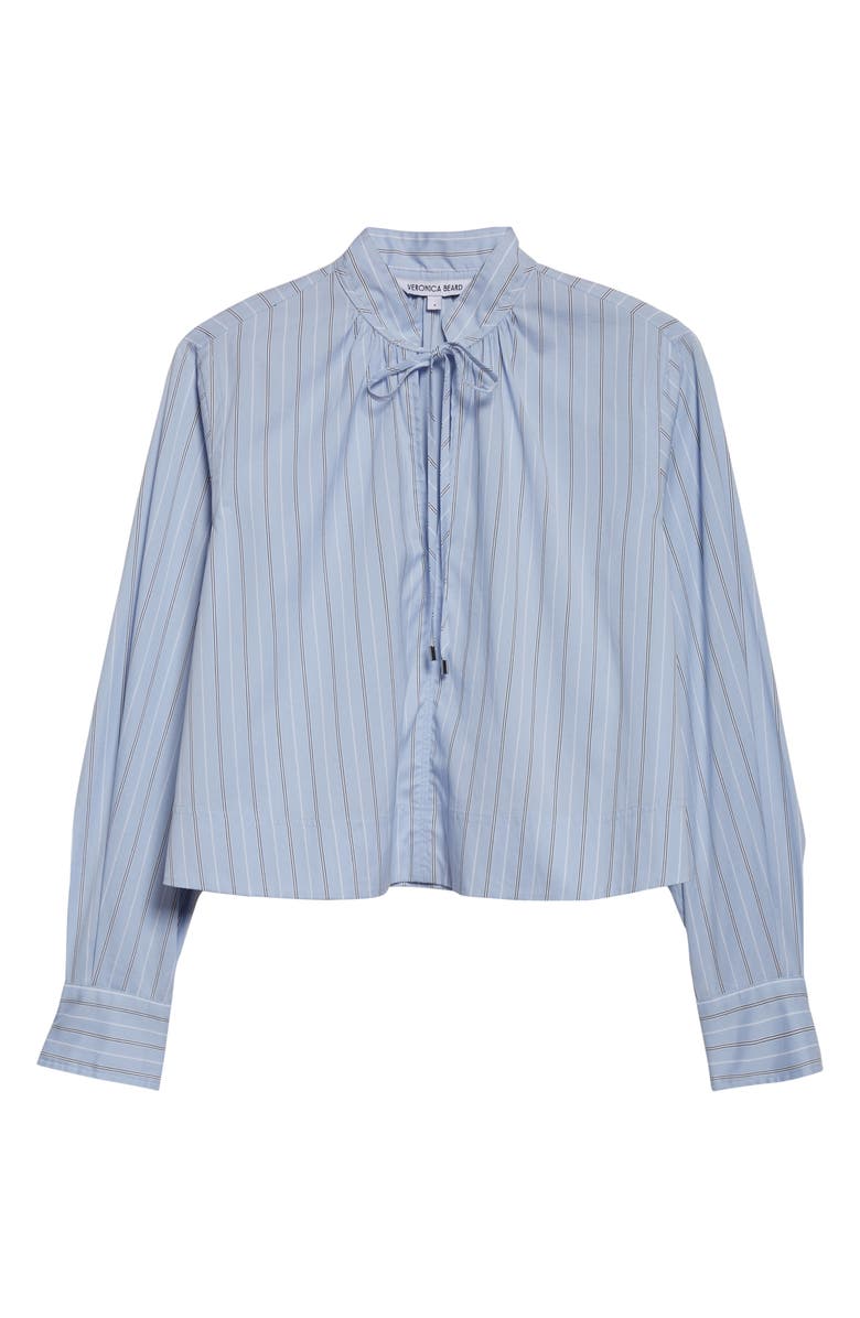 Veronica Beard Kaits Stripe Crop Cotton Top, Alternate, color, Ice Blue Multi