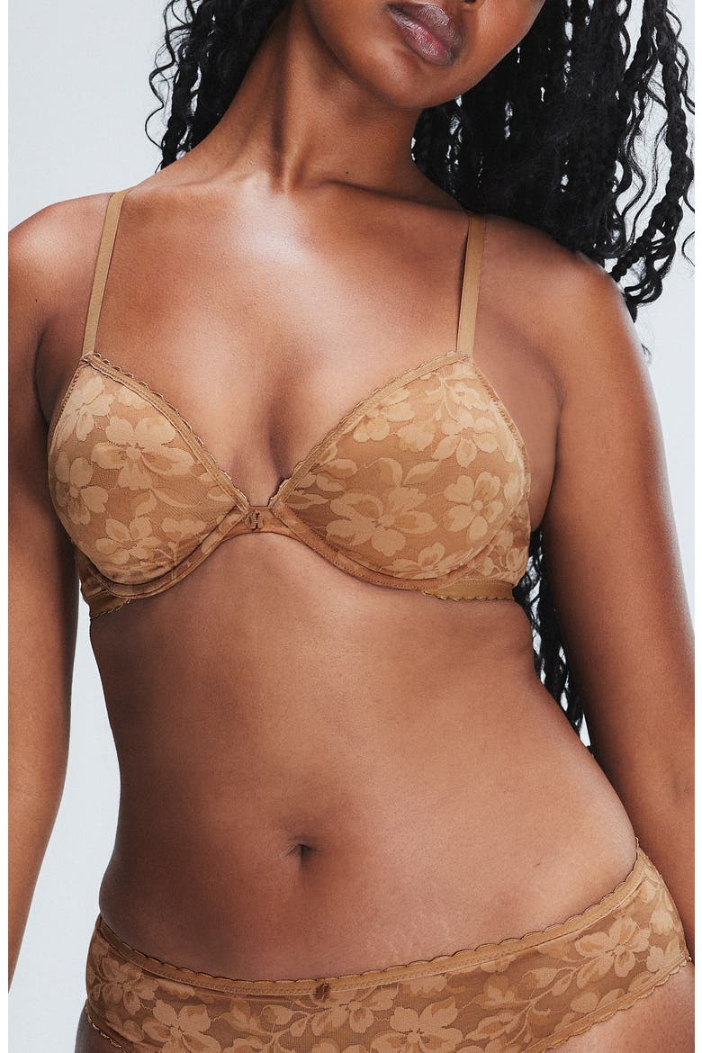 Lavish Lace Unlined Plunge Bra, Main, color, SWEET LATTE NUDE