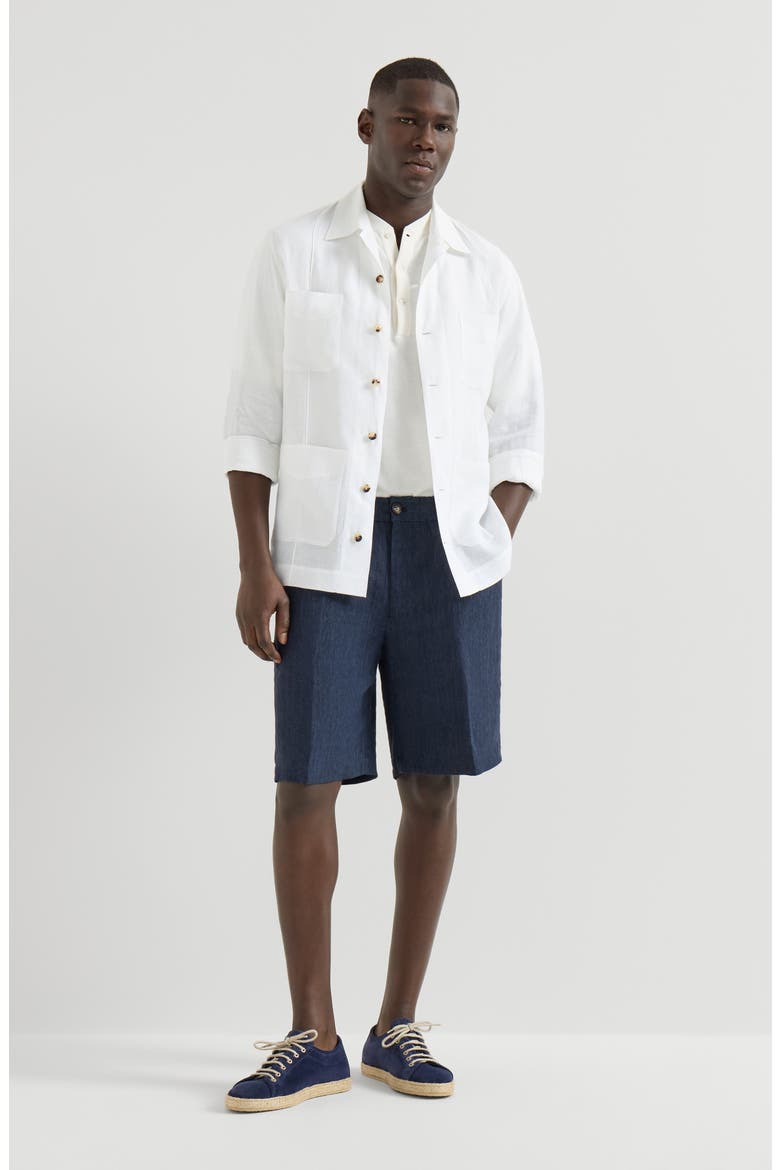 Délavé linen Bermuda shorts, Alternate, color, Azure