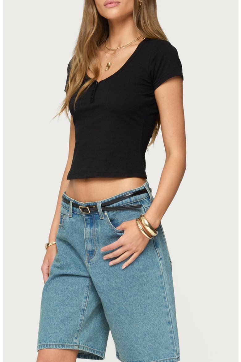 Katerina Henley Crop Top, Alternate, color, BLACK
