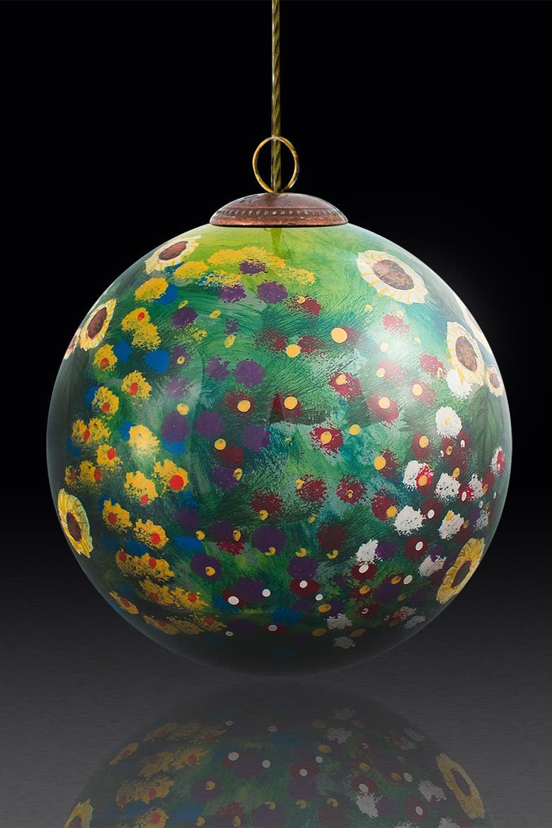 "Farm Garden with Sunflowers" Gustav Klimt Hand Painted Glass Ornament, Alternate, color, MULTI
