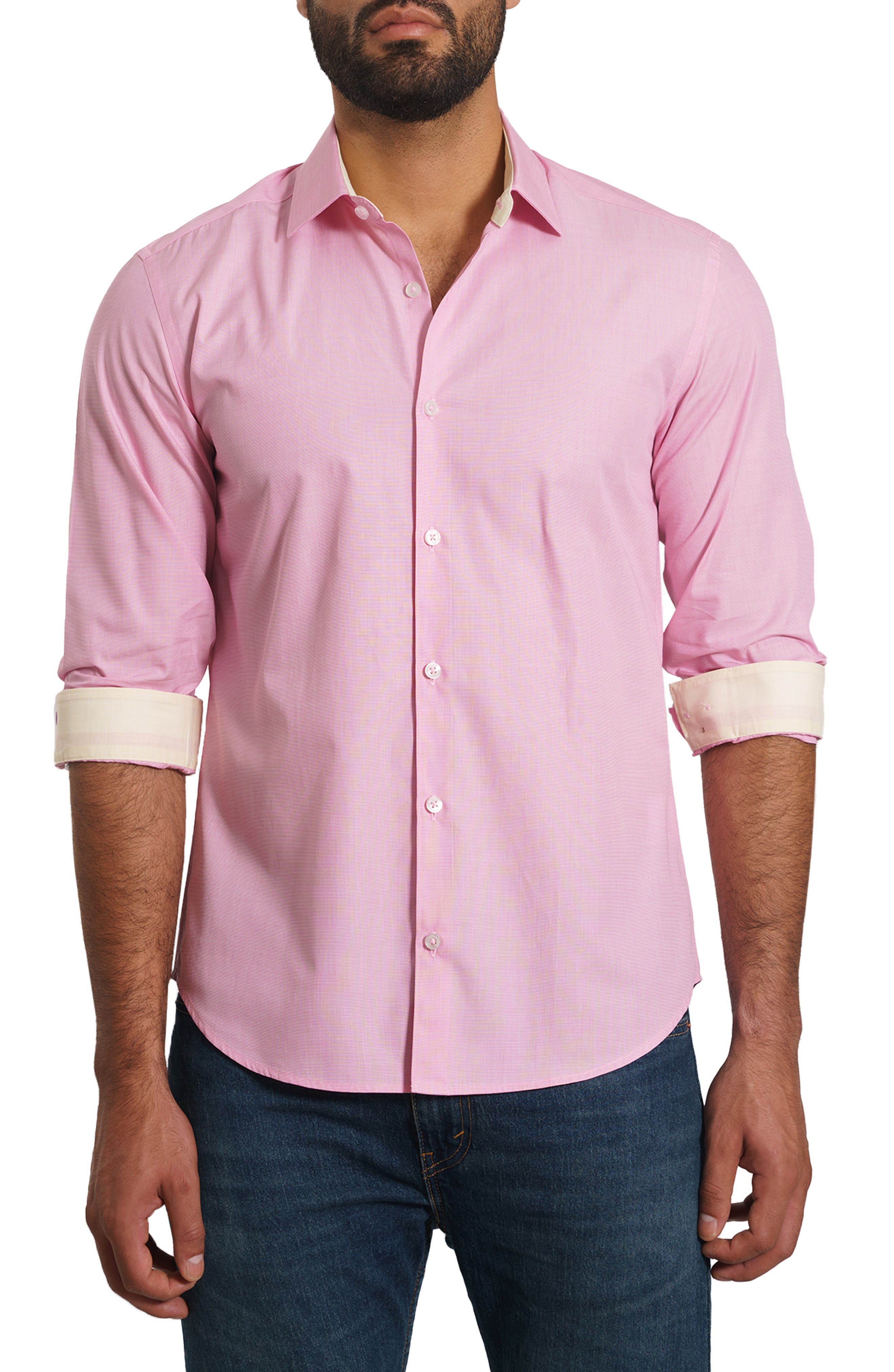 Jared Lang Trim Fit Solid Cotton Button-Up Shirt
