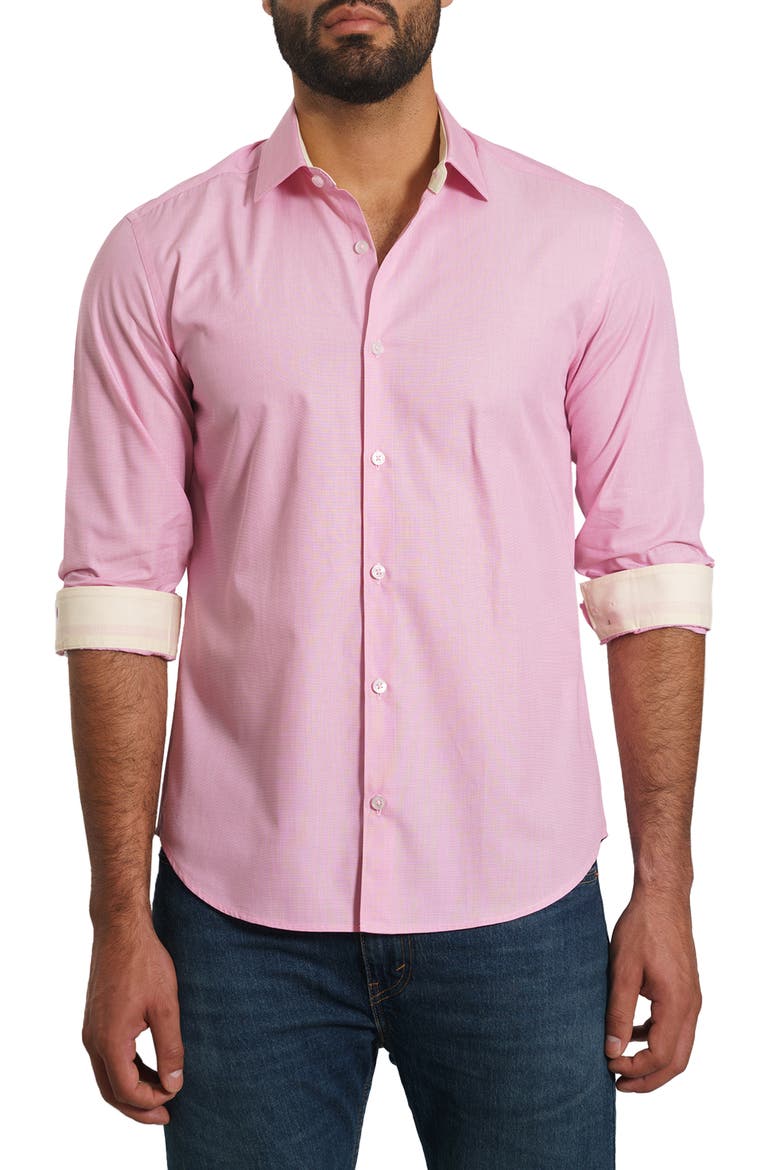 Trim Fit Solid Cotton Button-Up Shirt, Main, color, PINK