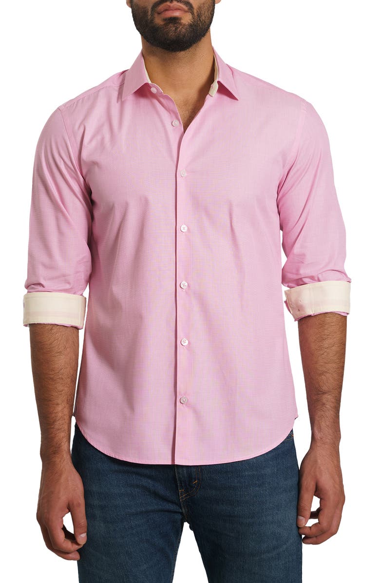 Jared Lang Trim Fit Solid Cotton Button-Up Shirt, Main, color, Pink