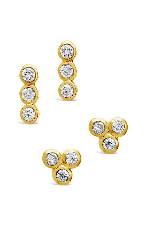 14K Gold Plated Sterling Silver 2-Piece Bezel Stud Set