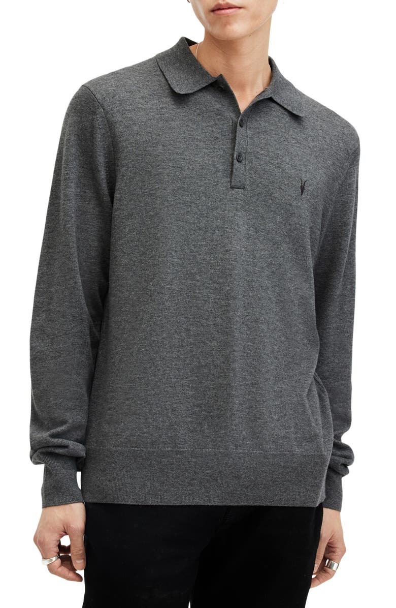 AllSaints Kilburn Long Sleeve Wool Blend Polo, Main, color, 