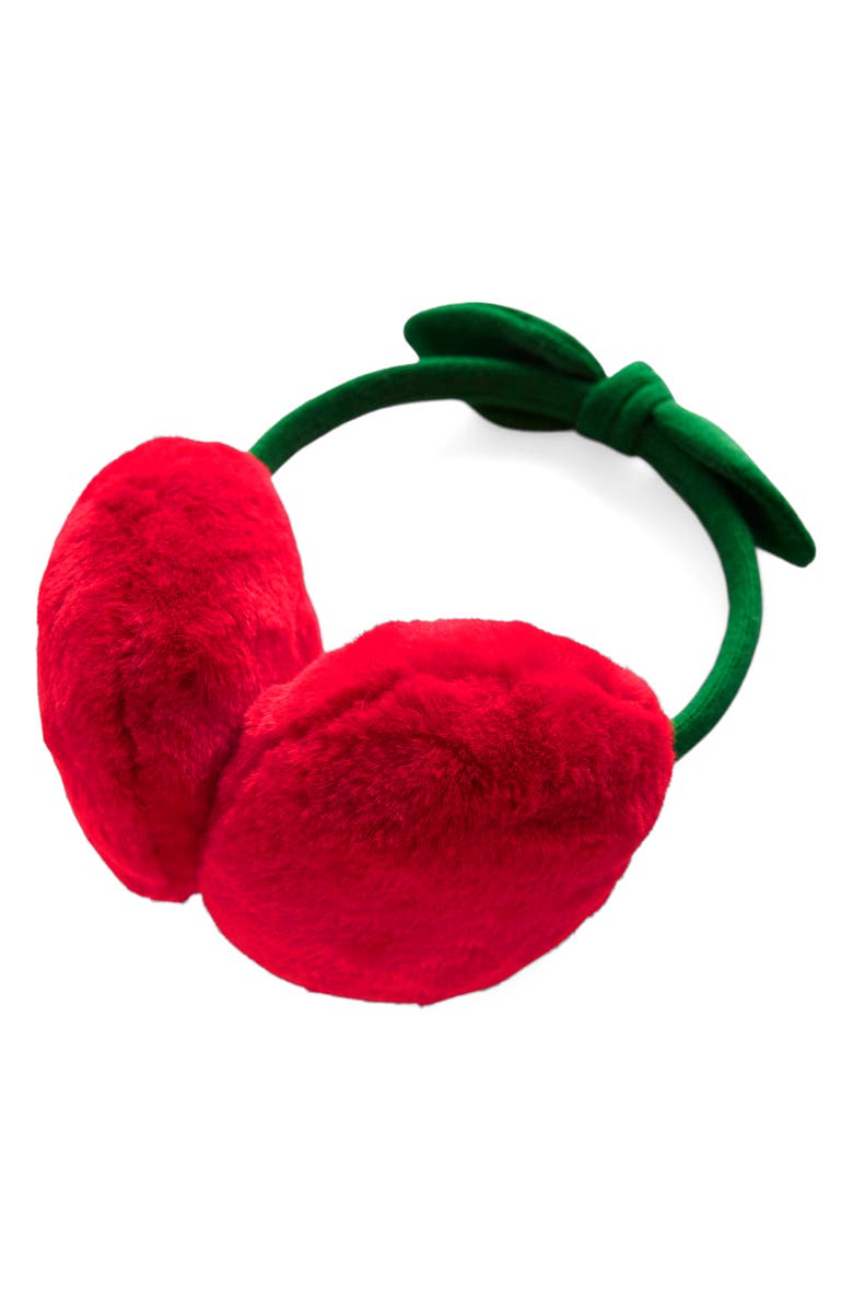 Mini Boden Kids' Cherry Faux Fur Ear Muffs, Alternate, color, Cherry