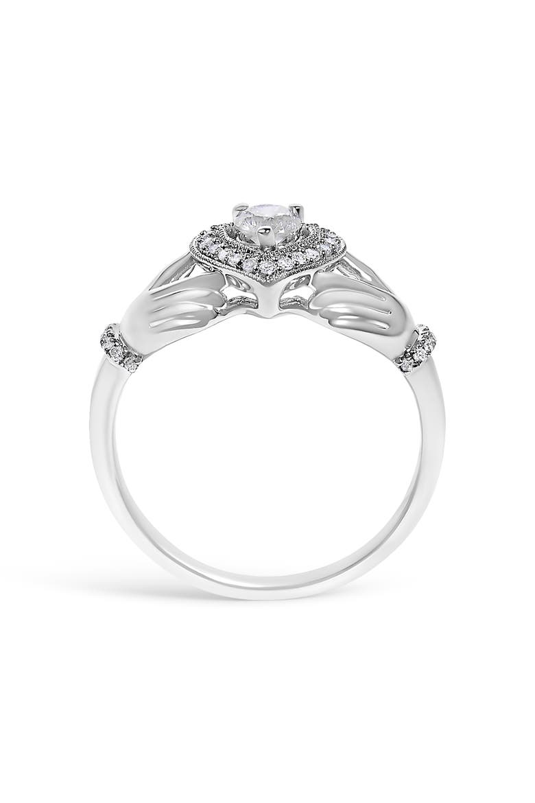 14K White Gold 3/8 Cttw Diamond Claddagh Heart Ring, Alternate, color, White Gold