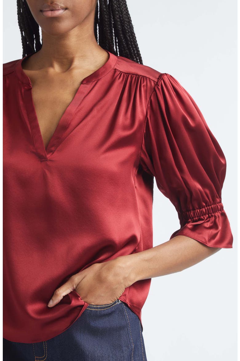 Fiona Split Neck Silk Top, Alternate, color, BERRYWINE