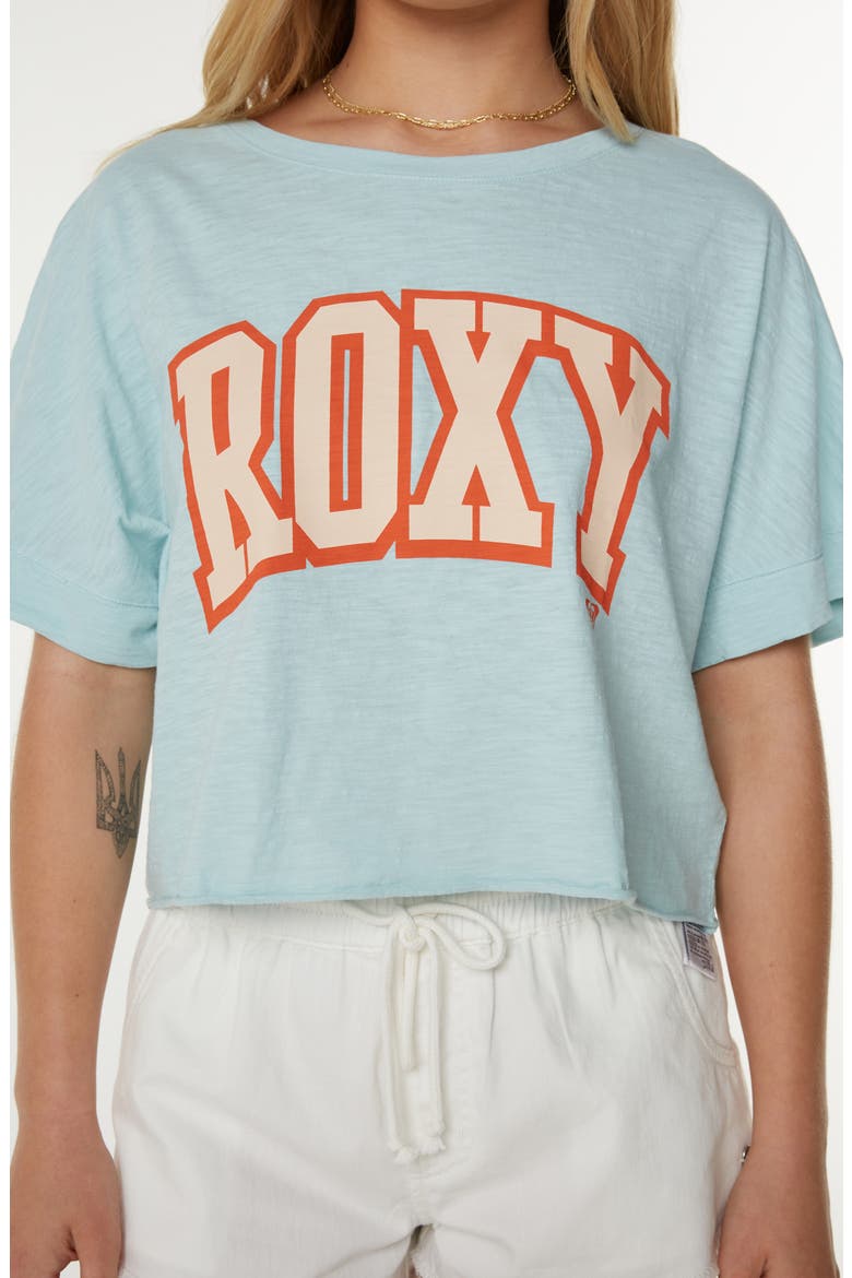 College Oversize Crop Cotton Graphic T-Shirt, Alternate, color, STRATOSPHERE ROXY COLLEGE