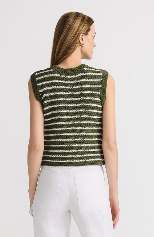 Lands' End Blend Texture U Neck Vest Sweater In Washed Moss/ivory Stripe