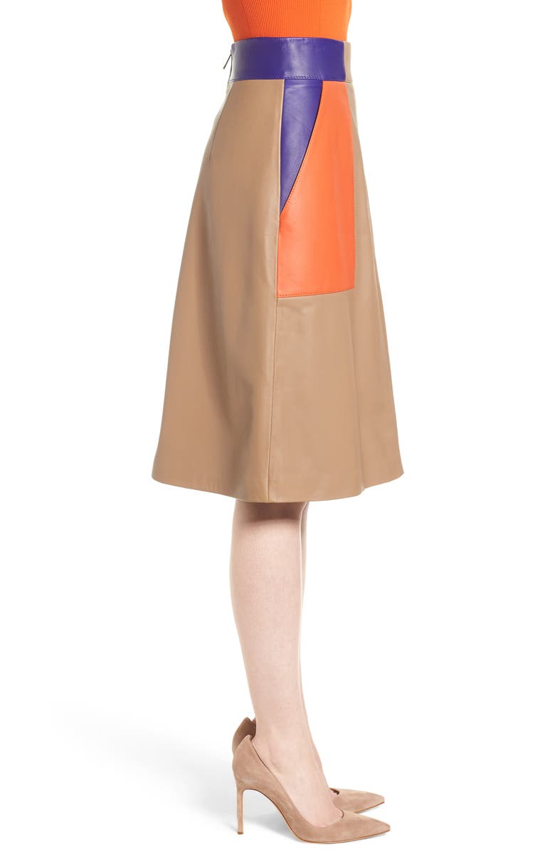 BOSS Seplea Colorblock Leather Skirt, Alternate, color, 