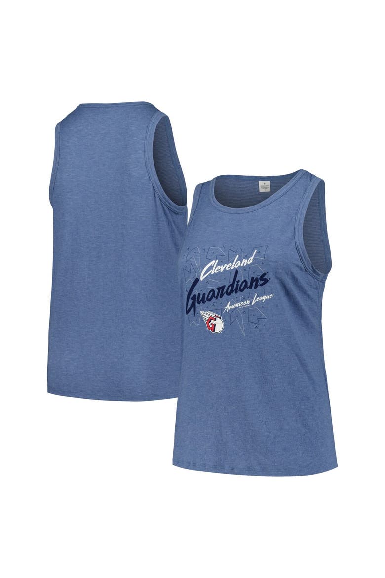 Women's Soft as a Grape Navy Cleveland Guardians Plus Size Curvy High Neck Tri-Blend Tank Top, Main, color, Navy