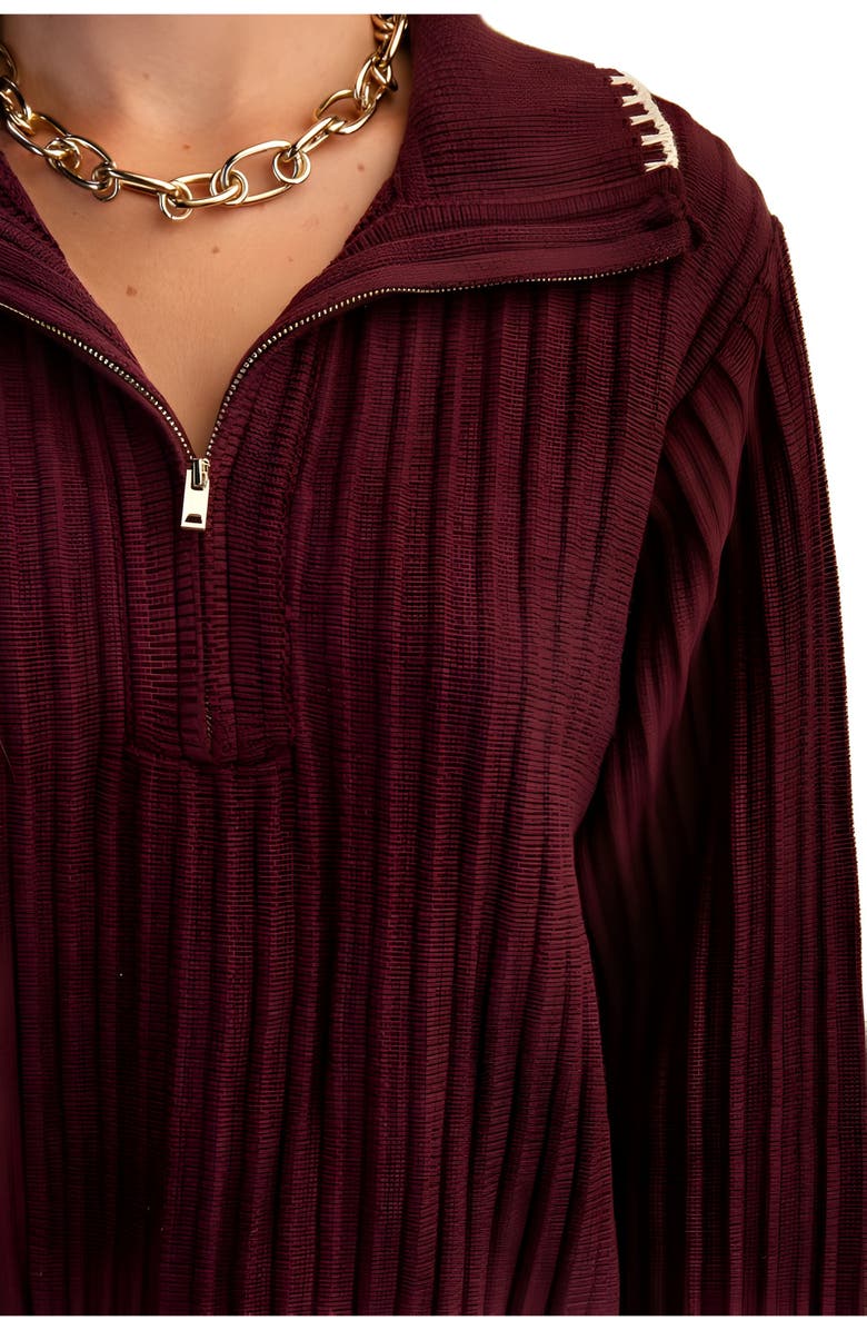 Knit and Lounge Pleated Ribbed Knit Half-Zip Sweater With Contrast Trim, Alternate, color, 