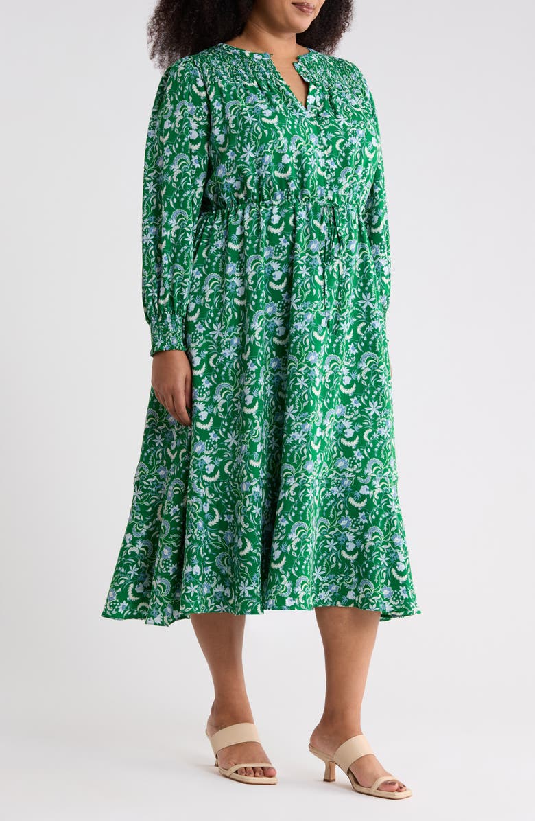 SUGARLIPS Cabana Floral Keila Long Sleeve Smocked Yoke Midi Dress, Alternate, color, 