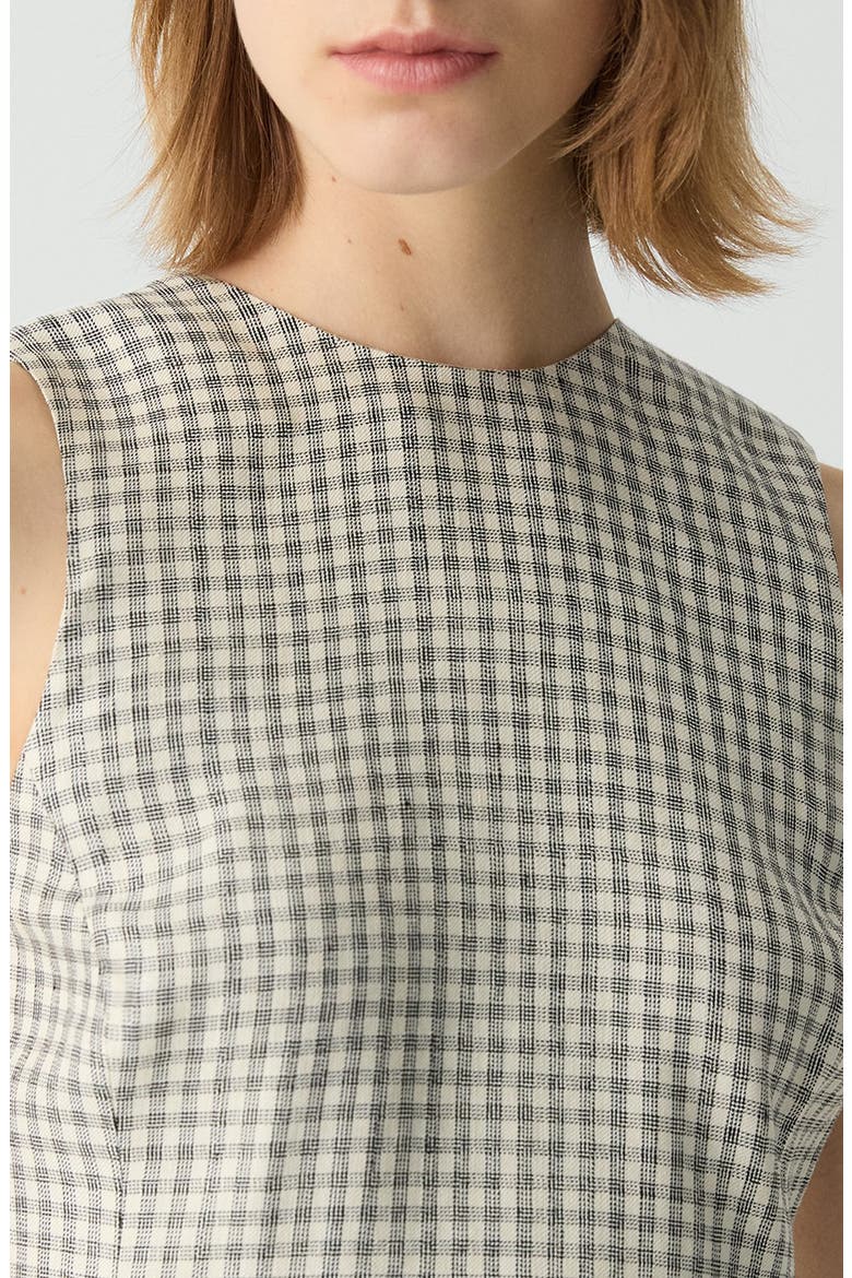 Check Linen Blend Minidress, Alternate, color, CREAM MULTI