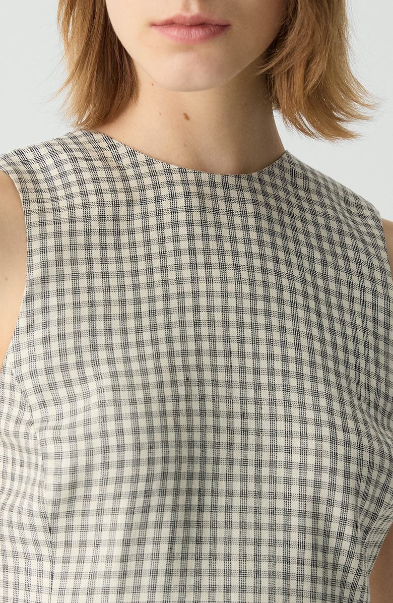 Theory Check Linen Blend Minidress, Alternate, color, Cream Multi