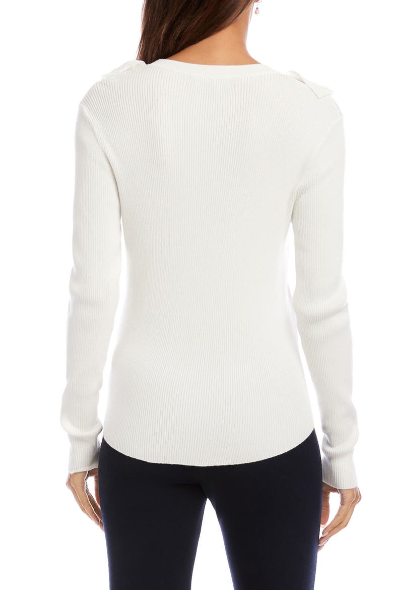 Ruffle V-Neck Sweater, Alternate, color, OFF WHITE