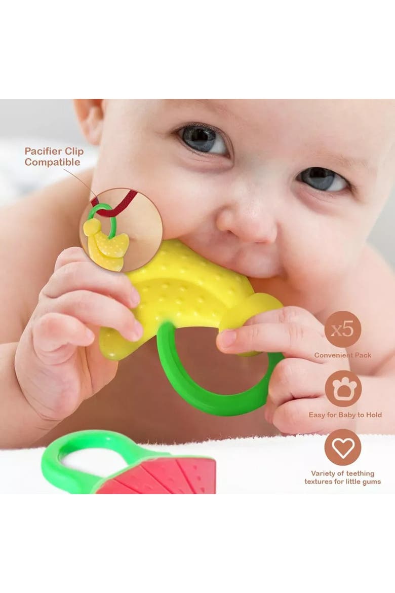 Silicone Baby Teethers Freezer Safe Gift Set, 5-Piece, Alternate, color, Multicolor
