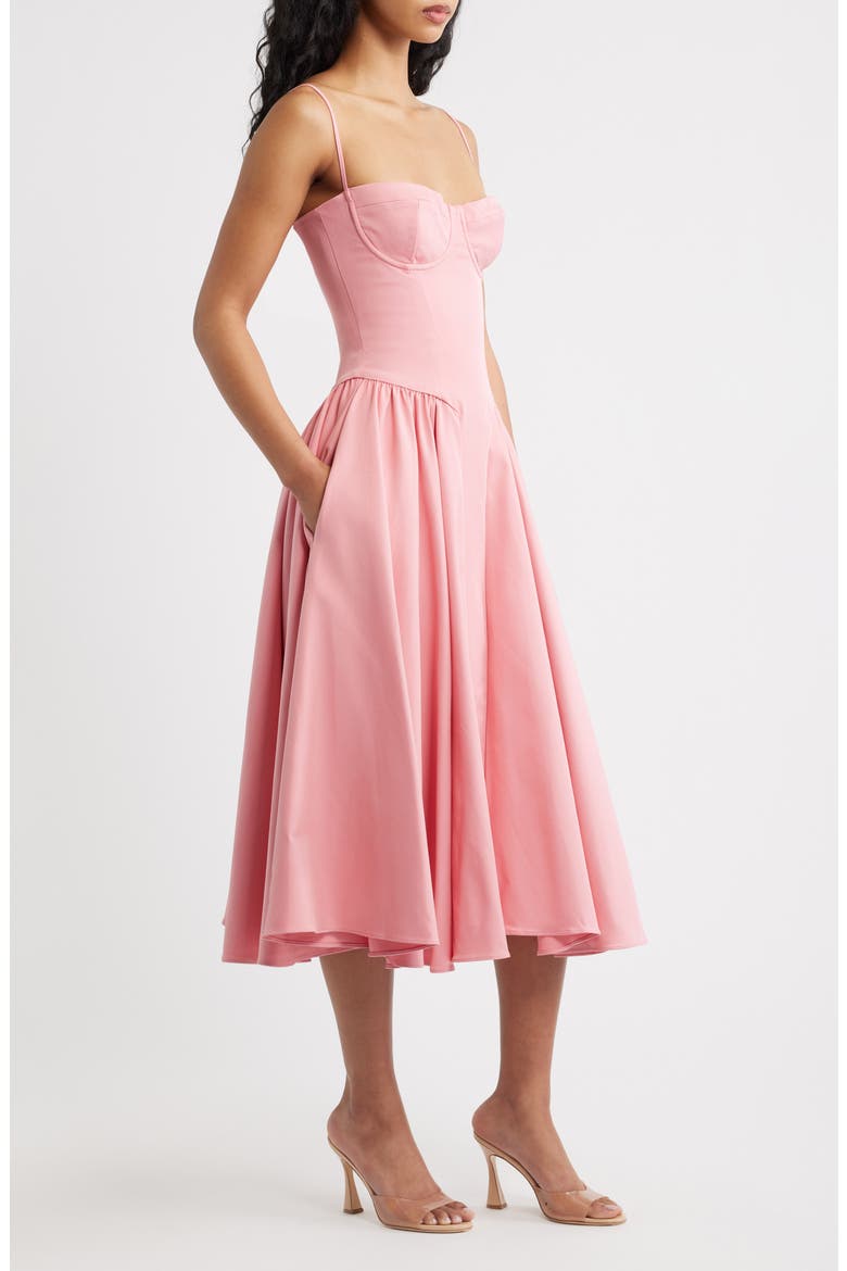 Samaria Corset Fit & Flare Midi Cocktail Dress, Alternate, color, RASPBERRY