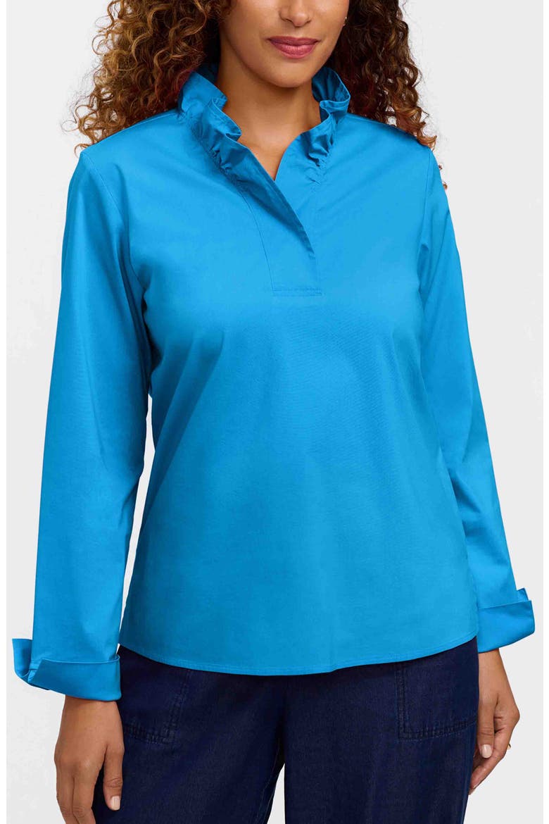 Tammy Ruffle Collar Cotton Blend Top, Main, color, MALIBU BLUE