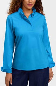 Foxcroft Tammy Ruffle Collar Cotton Blend Top
