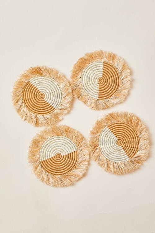 Indego Africa Akeza Fringe Coasters In Cream And Natural