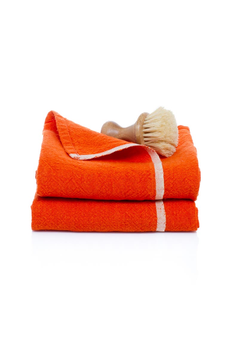 Chunky Linen Towels - Set of 2, Main, color, Orange 20" x 30"