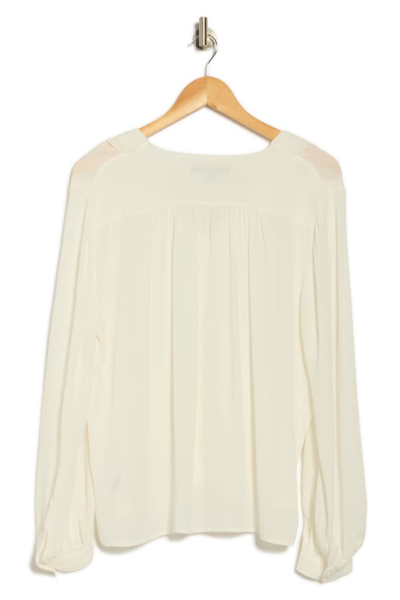 Ruffle Trim Crepe Button-Up Top, Alternate, color, WHITE