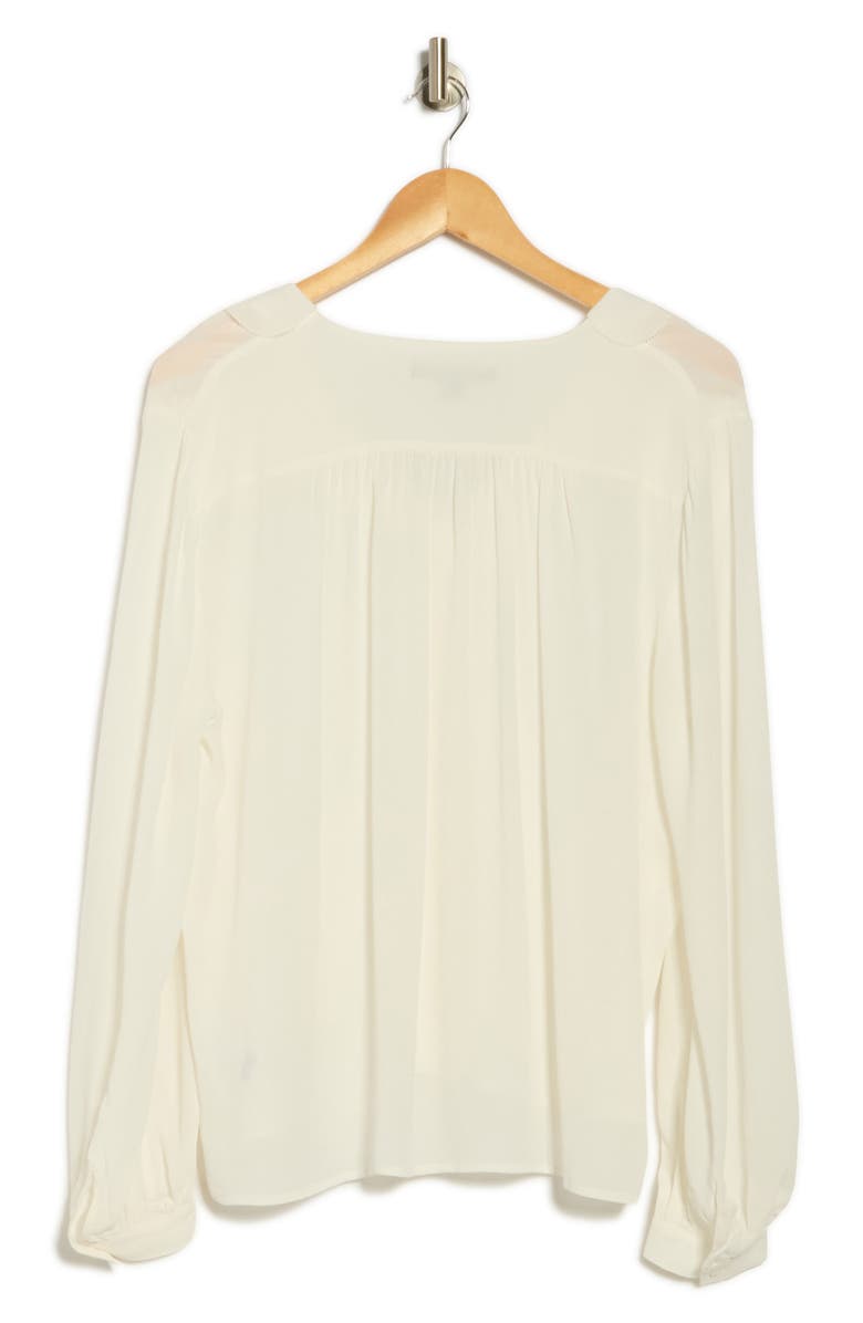 Brooks Brothers Ruffle Trim Crepe Button-Up Top, Alternate, color, White