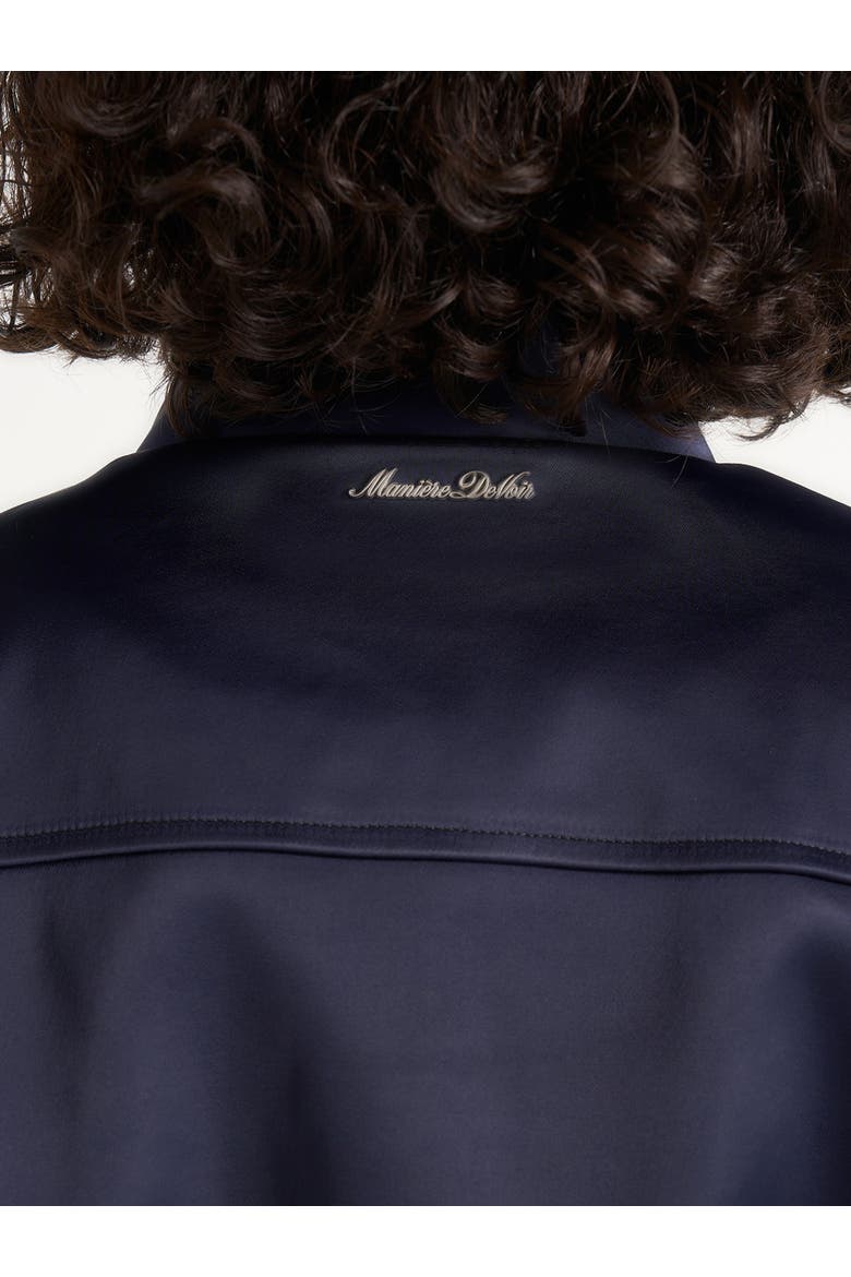 Monique Satin Wide Shoulder Bomber Jacket, Alternate, color, Navy