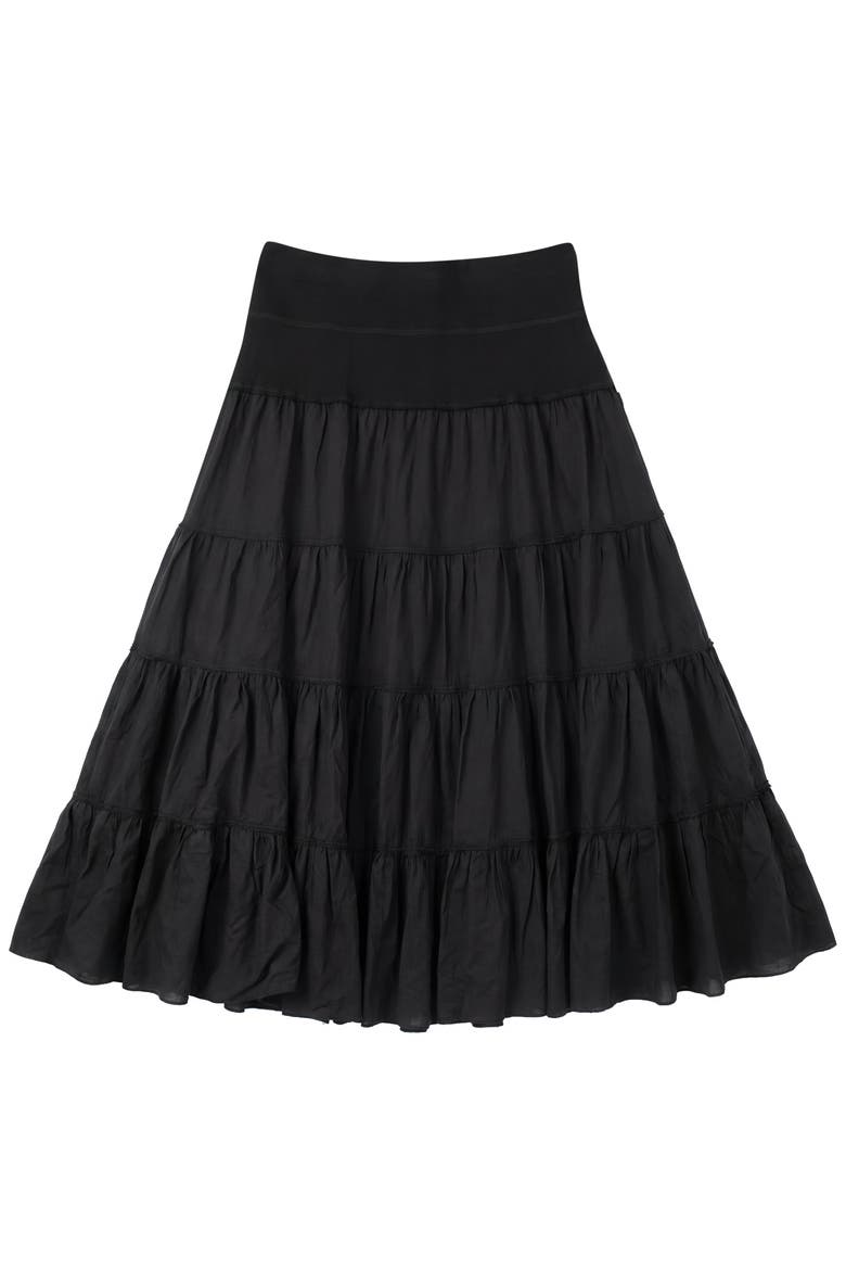 Tiered Midi Gauze Skirt, Alternate, color, Black