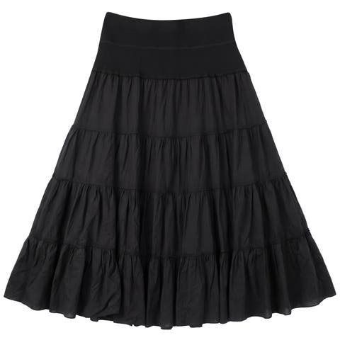 Tiered Gauze Rib Elastic Waistband Midi Skirt