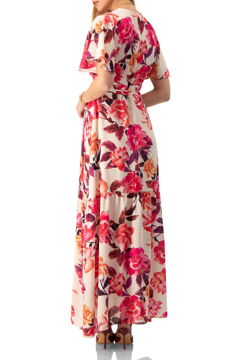 Crossed V-Neck Wrap  Floral Maxi Dress, Alternate, color, Ivory