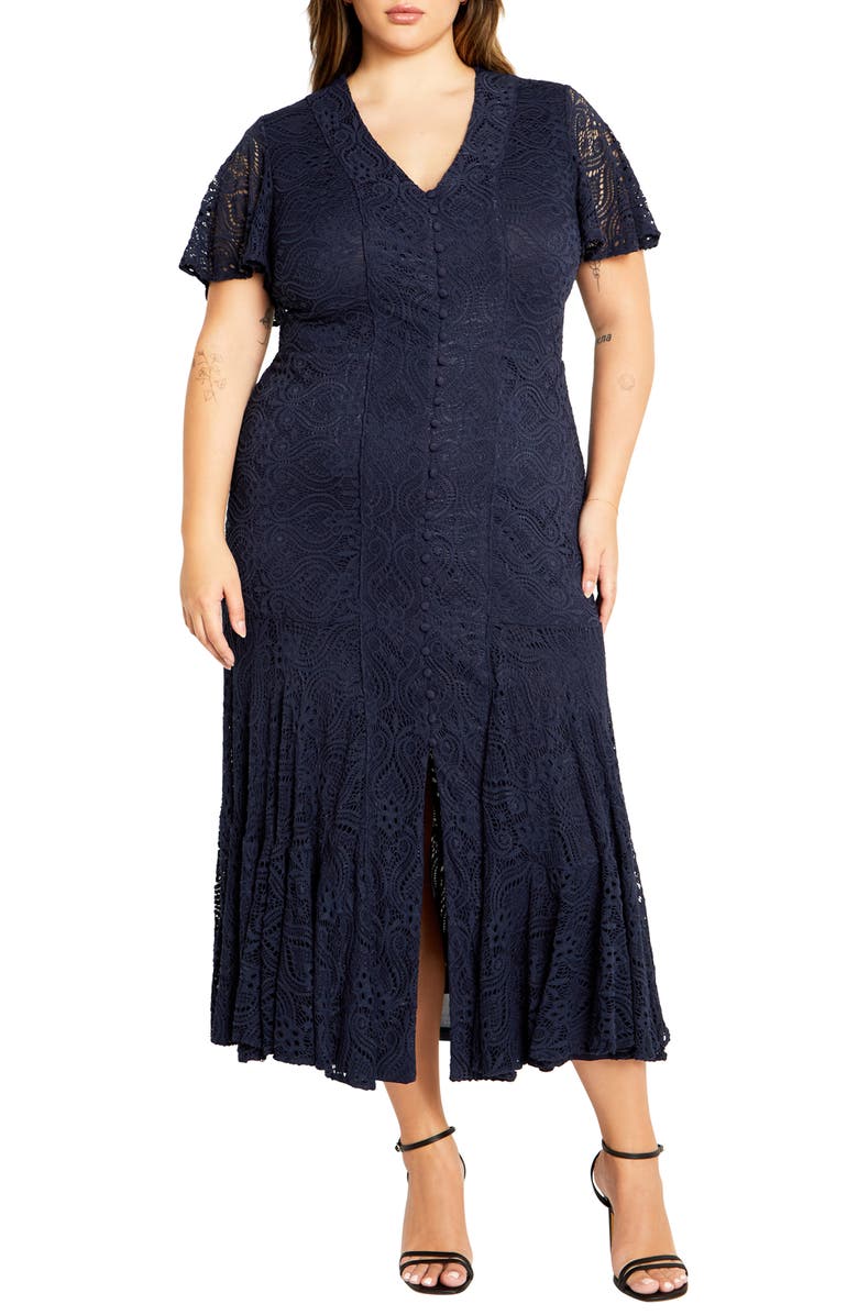 City Chic Margo Lace Maxi Dress, Main, color, Navy