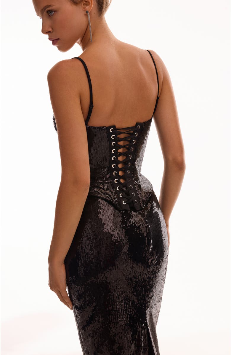 Milla Sensational spaghetti straps sequined corset, Alternate, color, Black