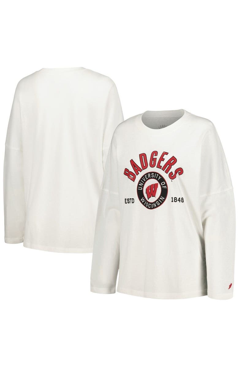 LEAGUE COLLEGIATE WEAR Women's League Collegiate Wear White Wisconsin Badgers Clothesline Oversized Long Sleeve T-Shirt, Main, color, White