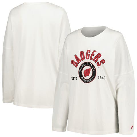 Women's League Collegiate Wear White Wisconsin Badgers Clothesline Oversized Long Sleeve T-Shirt
