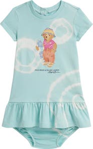 Ralph Lauren Tie Dye Polo Bear Cotton Dress & Bloomers Set