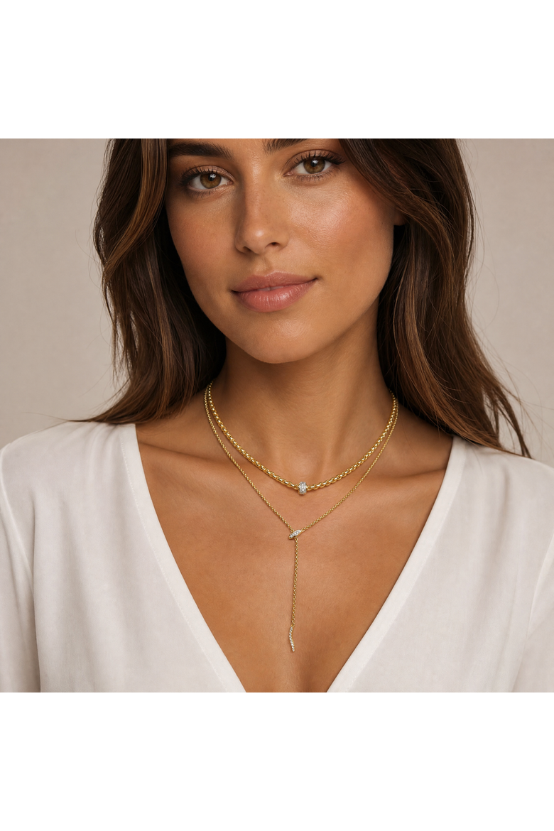 Snake Boxed Chain Lariat Necklace, Alternate, color, Gold