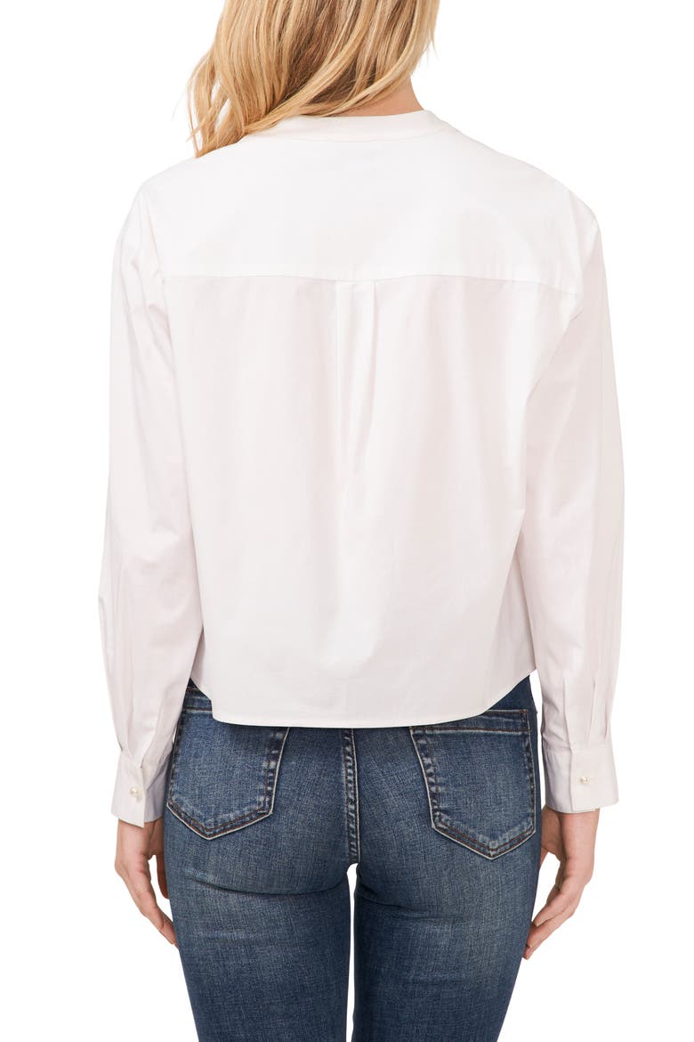 Imitation Pearl Detail Stretch Cotton Poplin Button-Up Shirt, Alternate, color, ULTRA WHITE
