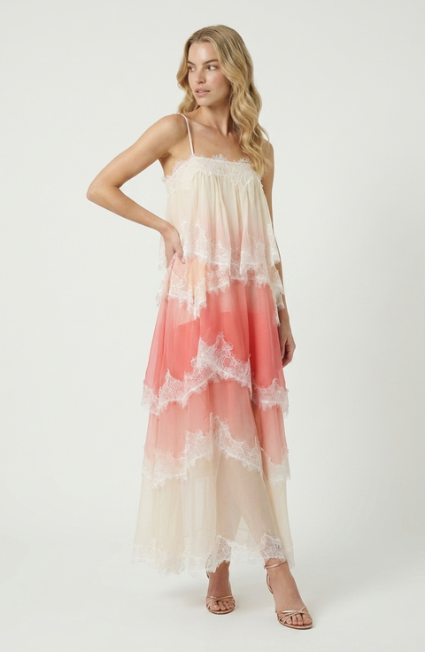 Spaghetti Strap Layered Lace Maxi Dress
