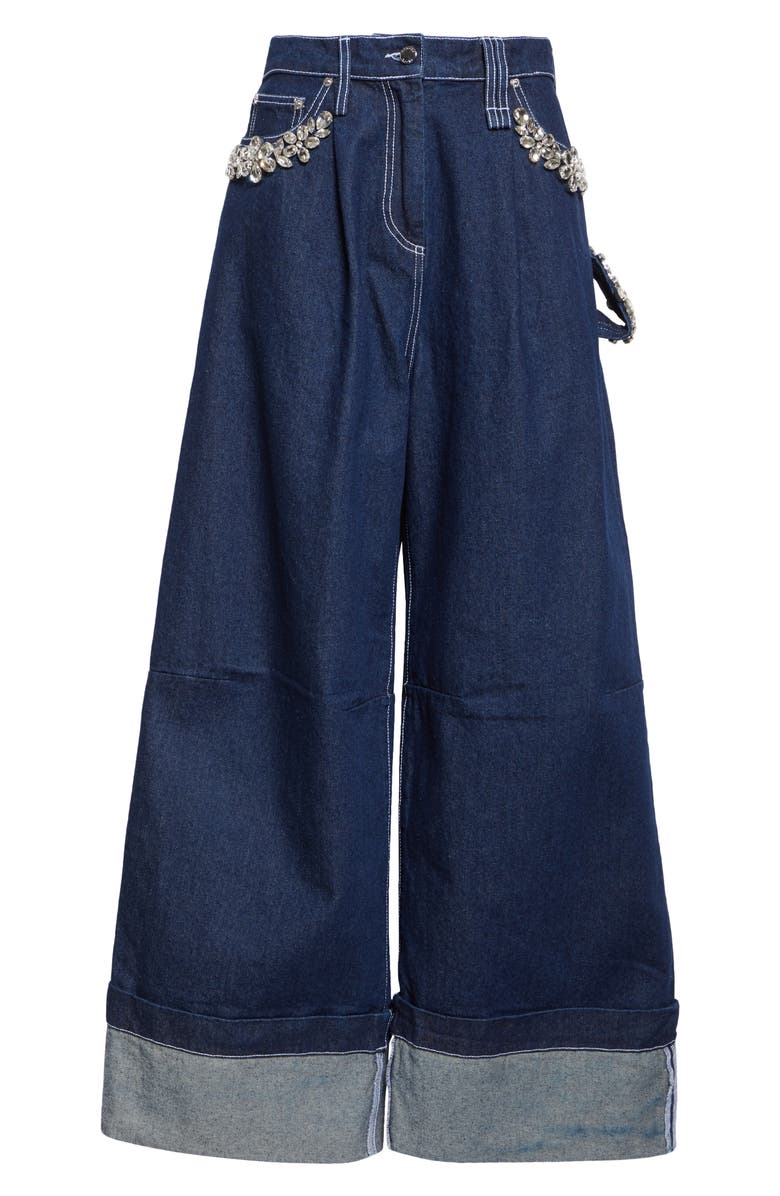 Simone Rocha Turbo Crystal Embellished Wide Leg Puddle Carpenter Jeans, Alternate, color, 