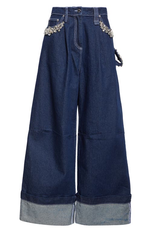 Simone Rocha Crystal-embellished Wide-leg Jeans In Indigo/clear