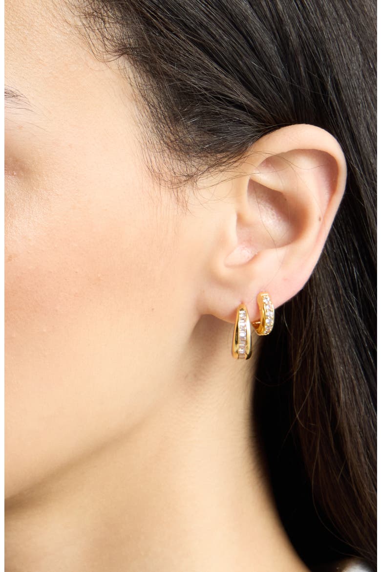 Set of 2 Cubic Zirconia Channel Hoop Earrings, Alternate, color, CLEAR- GOLD