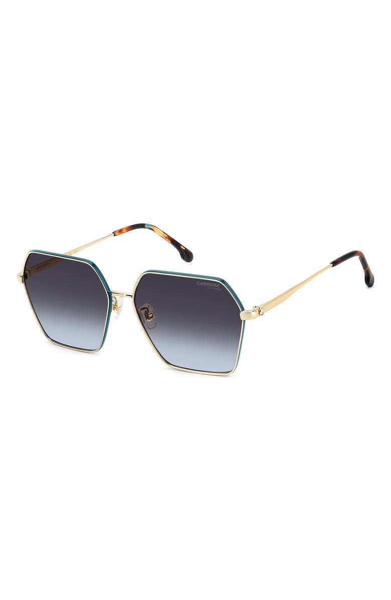 Carrera Eyewear 60mm Gradient Rectangular Sunglasses, Alternate, color, Gold Teal/ Dark Grey