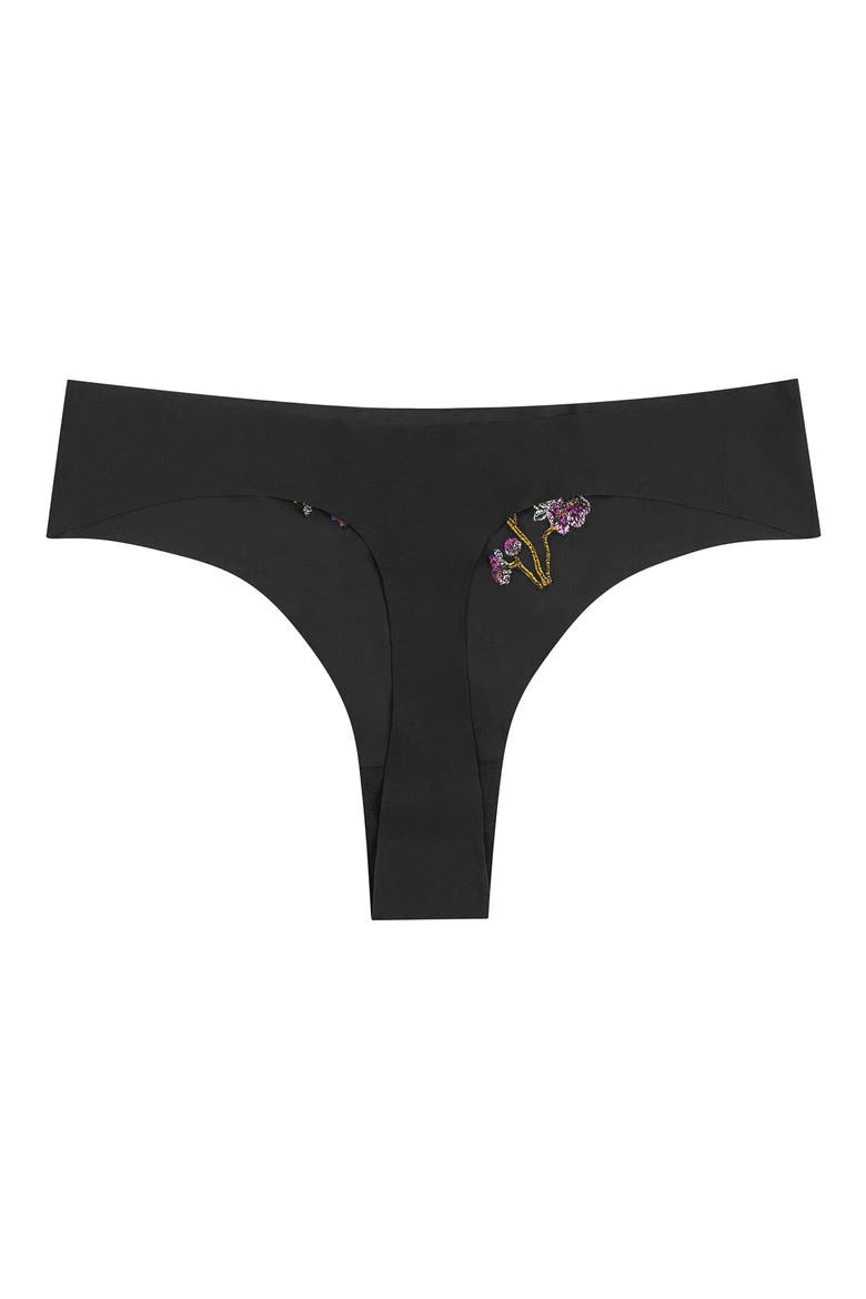 Soft Seamless Thong with Embroidery, Alternate, color, TAP SHOE BLACK