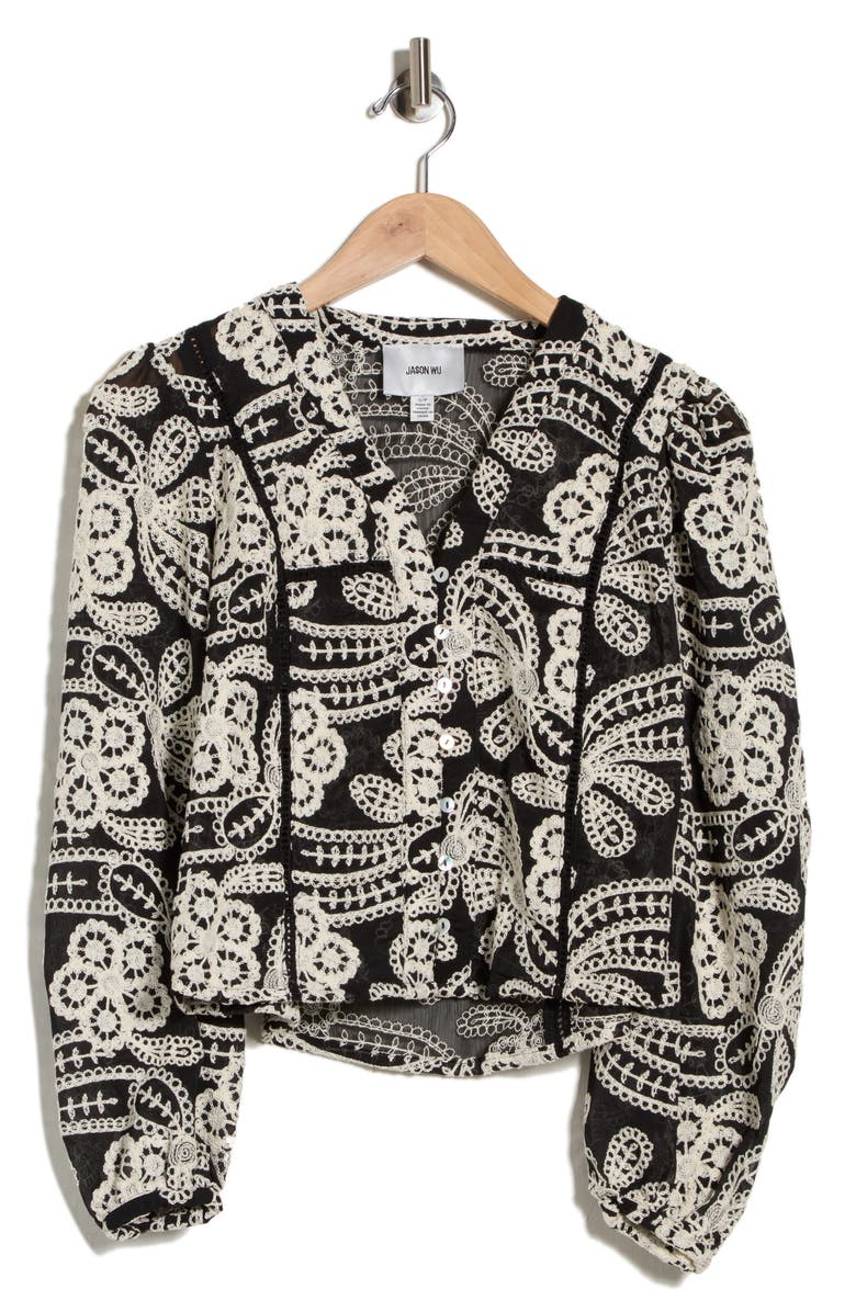 JASON WU Embroidered Buttoned Shirt, Main, color, Black/ Ivory